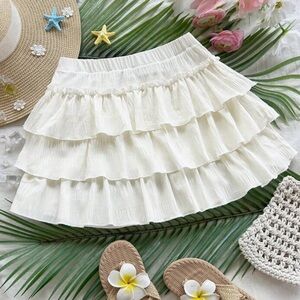 Layered Ruffle Tiered Cream Skirt